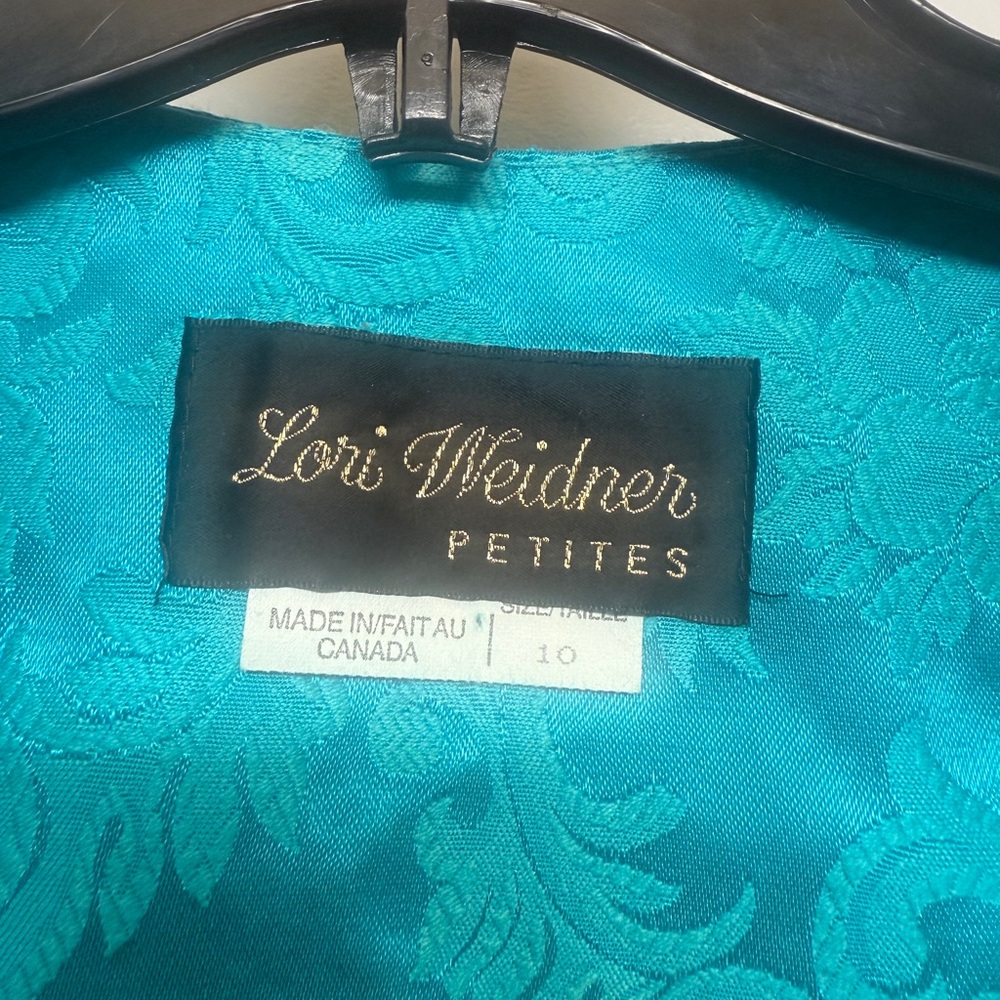 Vintage Lori Weidner Petites Vintage Teal Jacquard ButtonUp Blazer Jacket SIZE10 - Picture 2 of 6